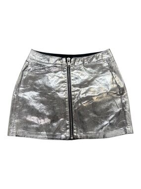 ALL SAINTS Cleo Metallic Silver Zip-Front Mini Skirt